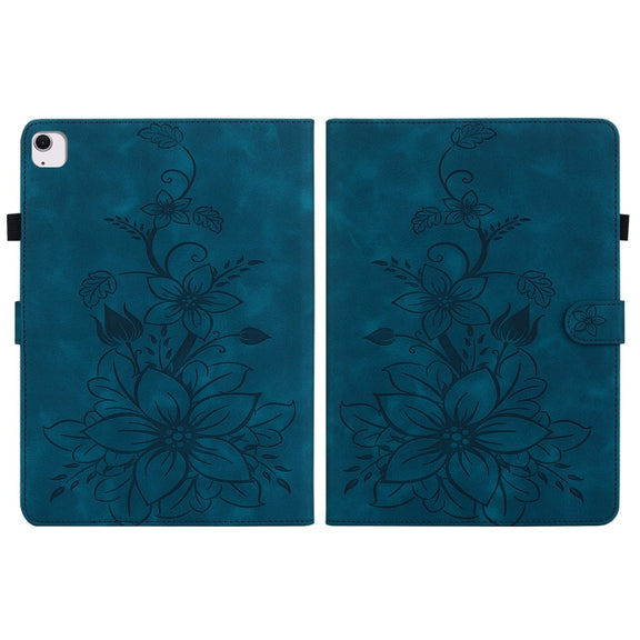 For iPad Air 11 2024 Lily Embossed Leather Smart Tablet Case(Dark Blue)