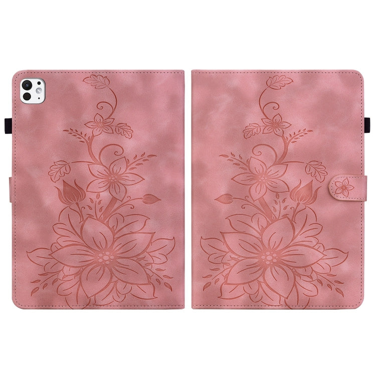 For iPad Pro 11 2024 Lily Embossed Leather Smart Tablet Case(Pink) - iPad Pro 11 2024 Cases by PMC TechLife | Online Shopping South Africa | PMC TechLife | Buy Now Pay Later Mobicred