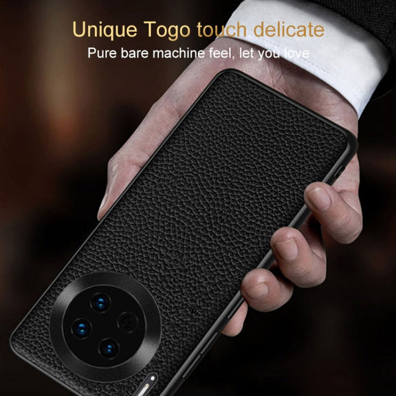 For Huawei Pura 70 Genuine Leather Litchi Texture Phone Case(Black)