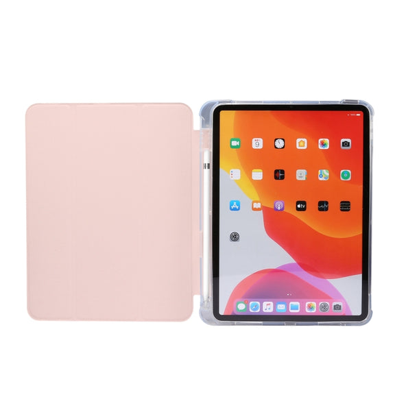 For iPad Air 11 2024 3-folding Electric Pressed Skin Texture Leather Tablet Case(Light Pink)