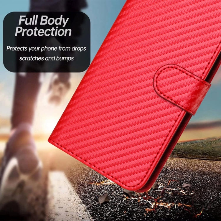 For iPhone 16 Pro Max YX0070 Carbon Fiber Buckle Leather Phone Case with Lanyard(Red)