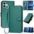 For iPhone 16 Plus YX0070 Carbon Fiber Buckle Leather Phone Case with Lanyard(Dark Green) - iPhone 16 Plus Cases by PMC TechLife | Online Shopping South Africa | PMC TechLife | Buy Now Pay Later Mobicred