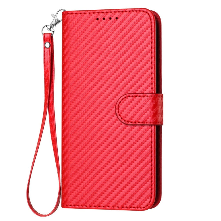 For iPhone 16 YX0070 Carbon Fiber Buckle Leather Phone Case with Lanyard(Red) - iPhone 16 Cases by PMC TechLife | Online Shopping South Africa | PMC TechLife | Buy Now Pay Later Mobicred