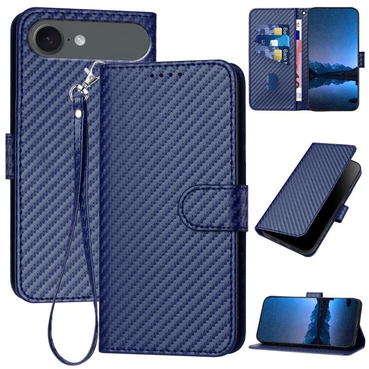 For iPhone 17 Air YX0070 Carbon Fiber Buckle Leather Phone Case with Lanyard(Royal Blue) - free shipping - PMc TechLife - Order now!