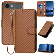 For iPhone 17 Air YX0070 Carbon Fiber Buckle Leather Phone Case with Lanyard(Coffee)