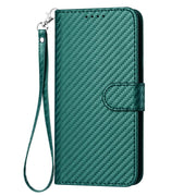 For iPhone 17 Air YX0070 Carbon Fiber Buckle Leather Phone Case with Lanyard(Dark Green)