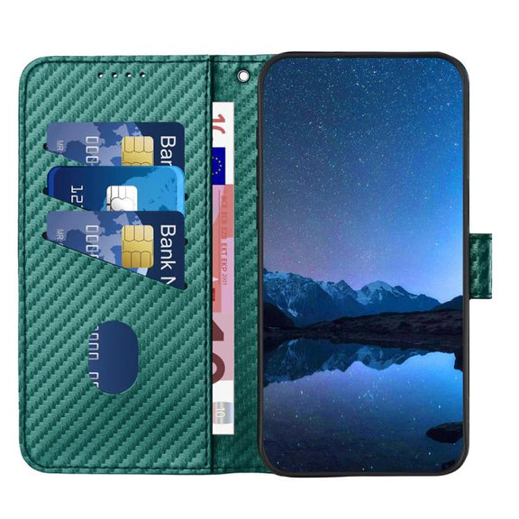 For iPhone 17 Air YX0070 Carbon Fiber Buckle Leather Phone Case with Lanyard(Dark Green)