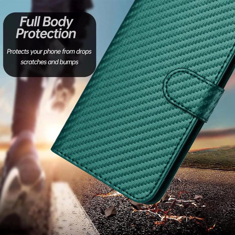 For iPhone 17 Air YX0070 Carbon Fiber Buckle Leather Phone Case with Lanyard(Dark Green) - free shipping - PMc TechLife - Order now!