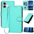 For iPhone 17 YX0070 Carbon Fiber Buckle Leather Phone Case with Lanyard(Light Blue) - free shipping - PMc TechLife - Order now!