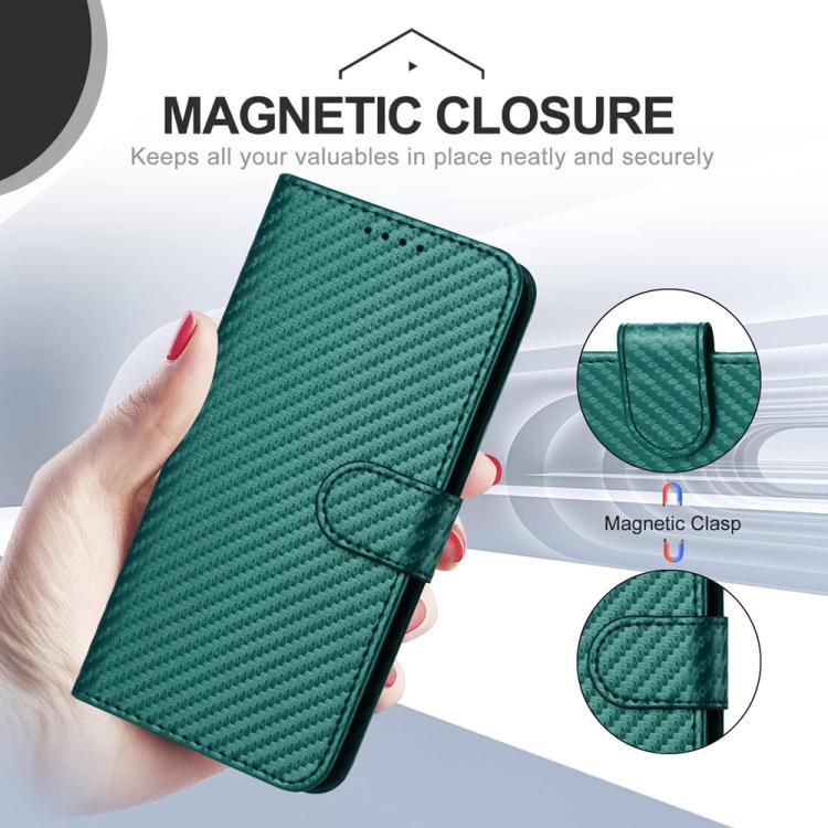 For iPhone 17 YX0070 Carbon Fiber Buckle Leather Phone Case with Lanyard(Dark Green) - free shipping - PMc TechLife - Order now!