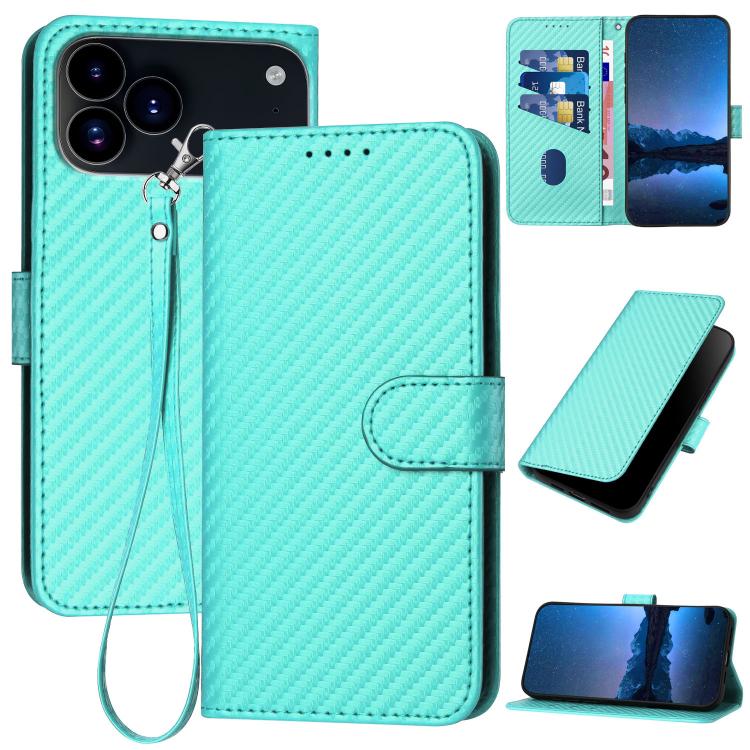 For iPhone 17 Pro Max YX0070 Carbon Fiber Buckle Leather Phone Case with Lanyard(Light Blue) - free shipping - PMc TechLife - Order now!