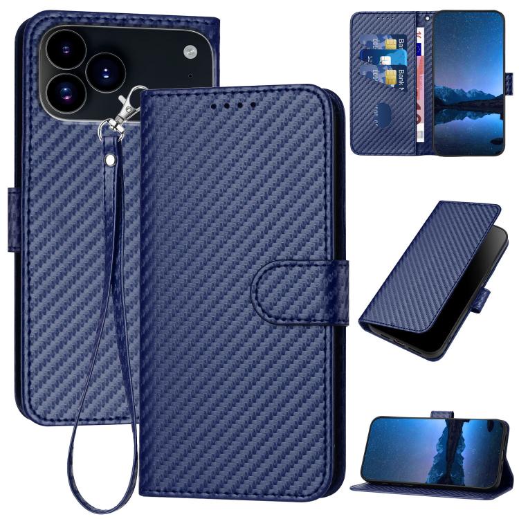 For iPhone 17 Pro Max YX0070 Carbon Fiber Buckle Leather Phone Case with Lanyard(Royal Blue) - free shipping - PMc TechLife - Order now!