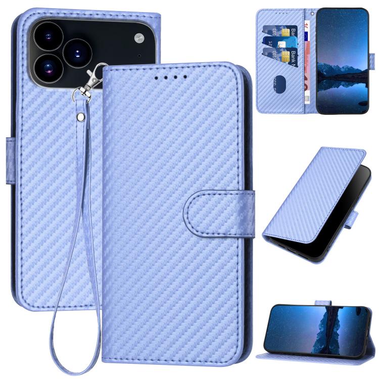 For iPhone 17 Pro Max YX0070 Carbon Fiber Buckle Leather Phone Case with Lanyard(Light Purple) - free shipping - PMc TechLife - Order now!