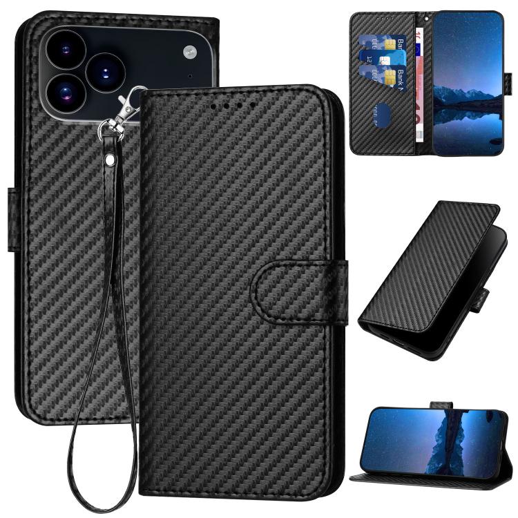 For iPhone 17 Pro Max YX0070 Carbon Fiber Buckle Leather Phone Case with Lanyard(Black) - free shipping - PMc TechLife - Order now!