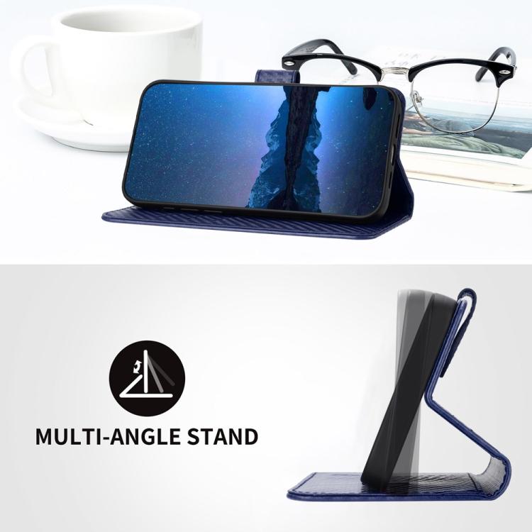 For iPhone 17 Pro YX0070 Carbon Fiber Buckle Leather Phone Case with Lanyard(Royal Blue) - free shipping - PMc TechLife - Order now!