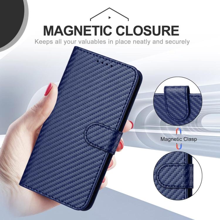 For iPhone 17 Pro YX0070 Carbon Fiber Buckle Leather Phone Case with Lanyard(Royal Blue) - free shipping - PMc TechLife - Order now!