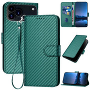 For iPhone 17 Pro YX0070 Carbon Fiber Buckle Leather Phone Case with Lanyard(Dark Green)
