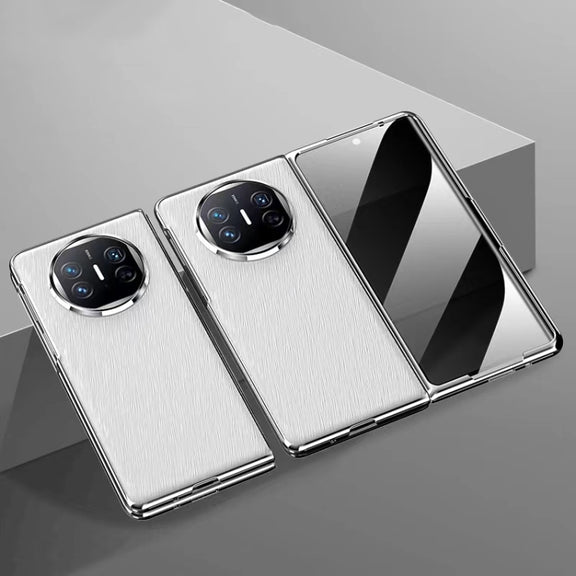 For Huawei Mate X3 Integrated Plating PC Leather Texture Full Coverage Fold Shockproof Phone Case(White)