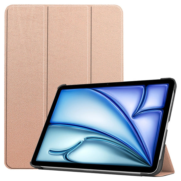 For iPad Air 13 2024 Custer Pure Color 3-Fold Holder Smart Leather Tablet Case(Rose Gold)