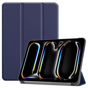 For iPad Pro 13 2024 Custer Pure Color 3-Fold Holder Smart Leather Tablet Case(Dark Blue)