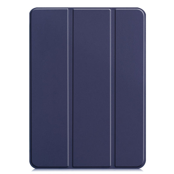 For iPad Pro 13 2024 Custer Pure Color 3-Fold Holder Smart Leather Tablet Case(Dark Blue)