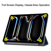 For iPad Pro 13 2024 Custer Pure Color 3-Fold Holder Smart Leather Tablet Case(Dark Blue)
