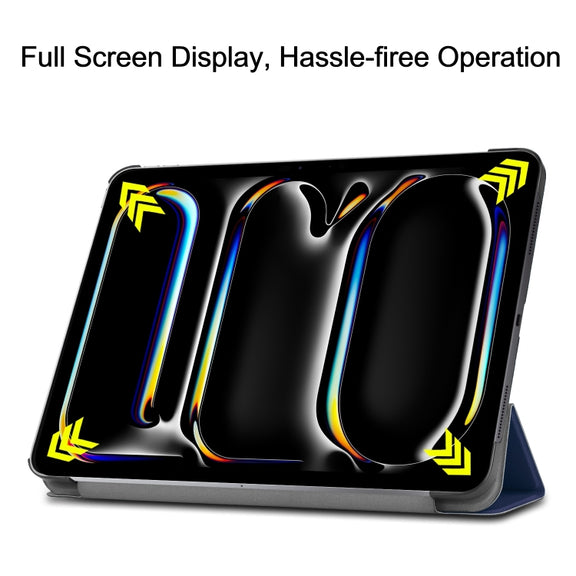 For iPad Pro 13 2024 Custer Pure Color 3-Fold Holder Smart Leather Tablet Case(Dark Blue)