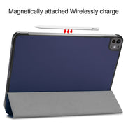 For iPad Pro 13 2024 Custer Pure Color 3-Fold Holder Smart Leather Tablet Case(Dark Blue)