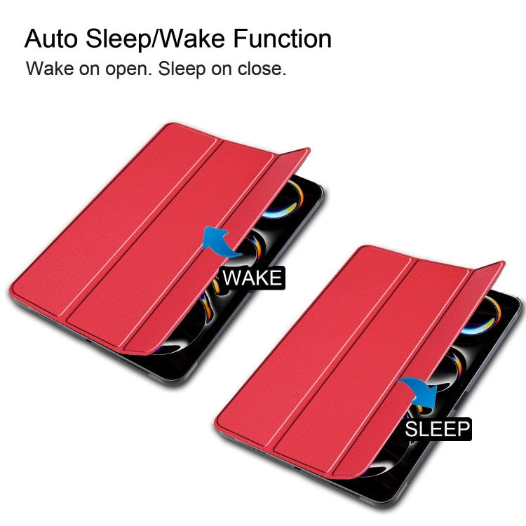 For iPad Pro 13 2024 Custer Pure Color 3-Fold Holder Smart Leather Tablet Case(Red) - free shipping - PMC TechLife - Order now!