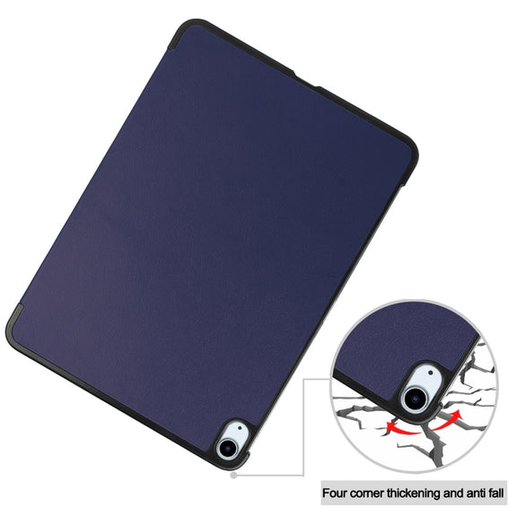 For iPad Air 11 2024 Custer Pure Color 3-Fold Holder Smart Leather Tablet Case(Blue)