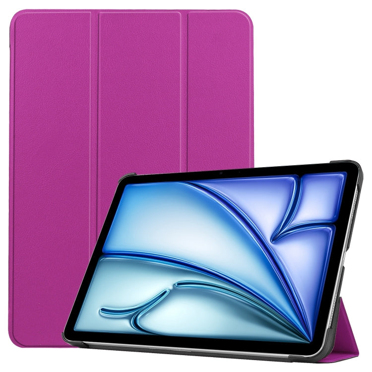 For iPad Air 11 2024 Custer Pure Color 3-Fold Holder Smart Leather Tablet Case(Purple) - iPad Air 11 2024 Cases by PMC TechLife | Online Shopping South Africa | PMC TechLife | Buy Now Pay Later Mobicred