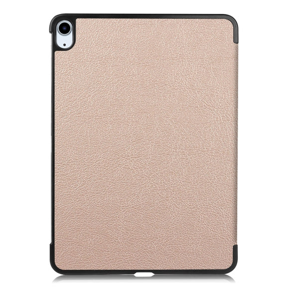 For iPad Air 11 2025 / 2024 Custer Pure Color 3-Fold Holder Smart Leather Tablet Case(Gold)