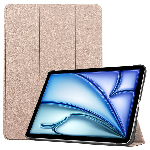 For iPad Air 11 2025 / 2024 Custer Pure Color 3-Fold Holder Smart Leather Tablet Case(Gold)