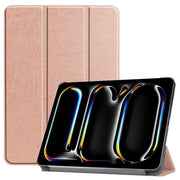 For iPad Pro 11 2024 Custer Pure Color 3-Fold Holder Smart Leather Tablet Case(Rose Gold)