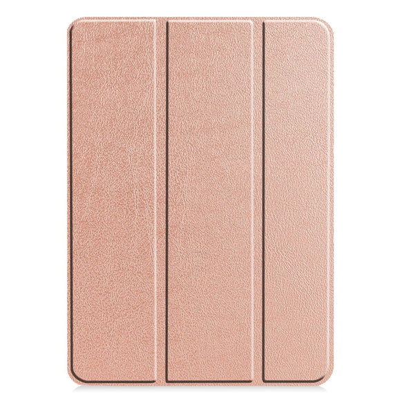 For iPad Pro 11 2024 Custer Pure Color 3-Fold Holder Smart Leather Tablet Case(Rose Gold)