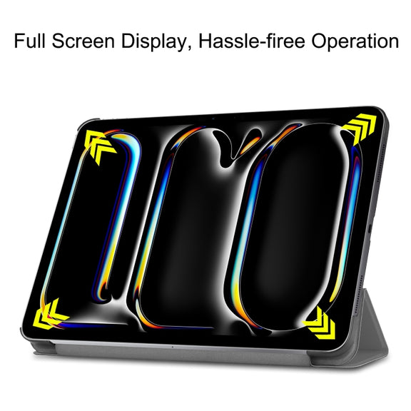 For iPad Pro 11 2024 Custer Pure Color 3-Fold Holder Smart Leather Tablet Case(Gray)