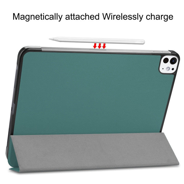 For iPad Pro 11 2024 Custer Pure Color 3-Fold Holder Smart Leather Tablet Case(Dark Green) - iPad Pro 11 2024 Cases by PMC TechLife | Online Shopping South Africa | PMC TechLife | Buy Now Pay Later Mobicred