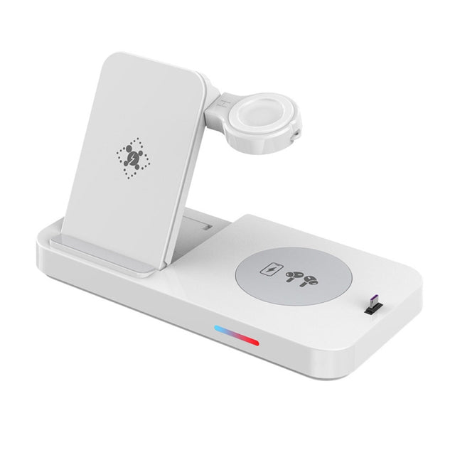For Apple Series 3 in 1 15W Earphones/Phones/Watch Fold Wireless Charger Stand(White)