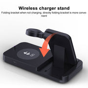 For Apple Series 3 in 1 15W Earphones/Phones/Watch Fold Wireless Charger Stand(Black)