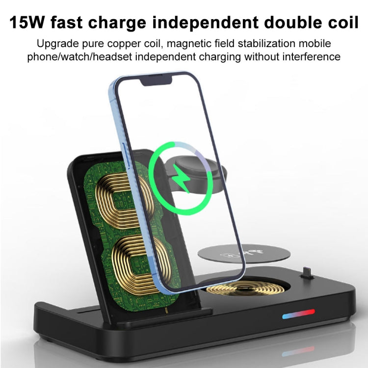 For Apple Series 3 in 1 15W Earphones/Phones/Watch Fold Wireless Charger Stand(Black)
