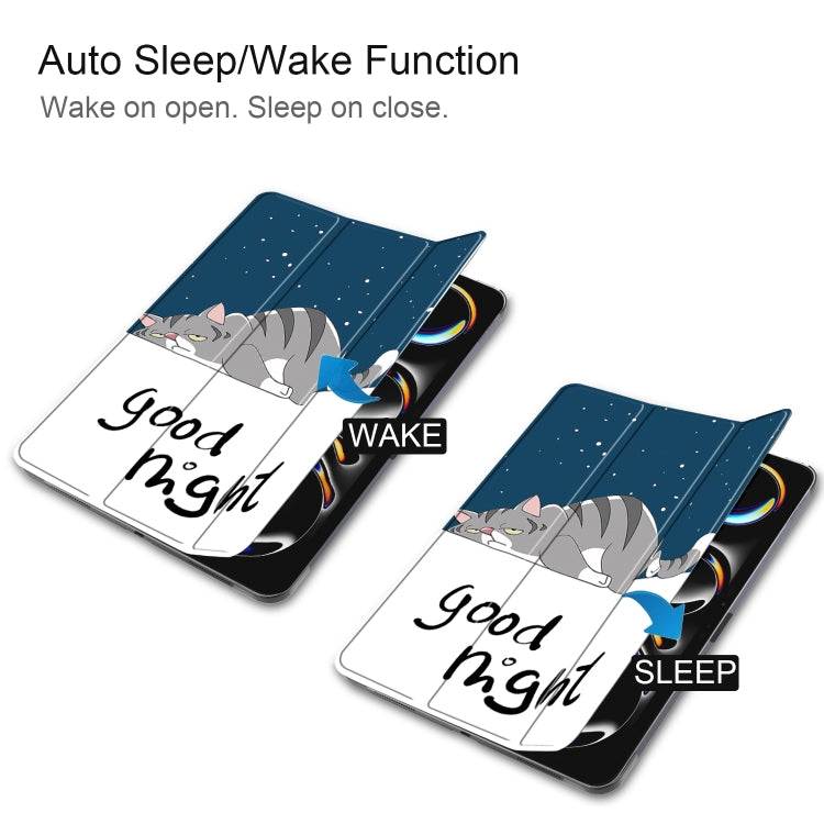 For iPad Pro 13 2024 Custer Painted 3-Fold Holder Smart Leather Tablet Case(Lazy Cat) - iPad Pro 13 2024 Cases by PMC TechLife | Online Shopping South Africa | PMC TechLife | Buy Now Pay Later Mobicred