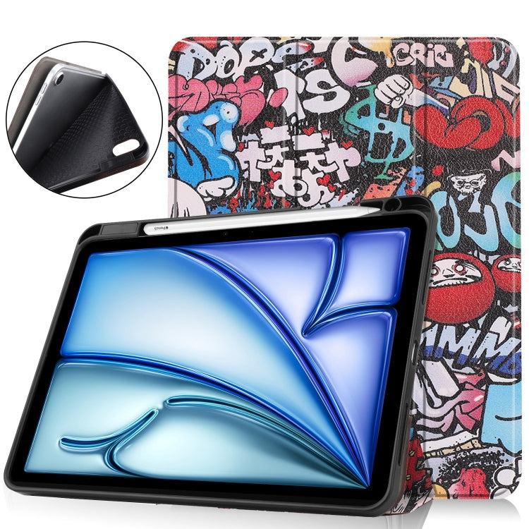 For iPad Air 11 2024 Custer Painted 3-Fold Holder Smart Leather Tablet Case(Graffiti) - iPad Air 11 2024 Cases by PMC TechLife | Online Shopping South Africa | PMC TechLife | Buy Now Pay Later Mobicred