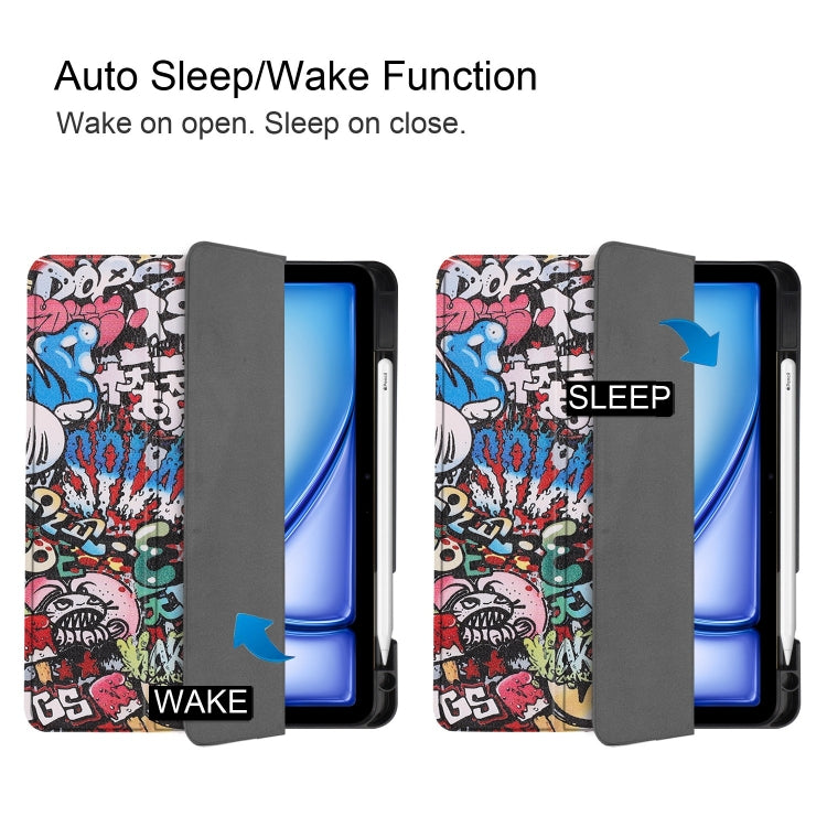 For iPad Air 11 2024 Custer Painted 3-Fold Holder Smart Leather Tablet Case(Graffiti) - iPad Air 11 2024 Cases by PMC TechLife | Online Shopping South Africa | PMC TechLife | Buy Now Pay Later Mobicred