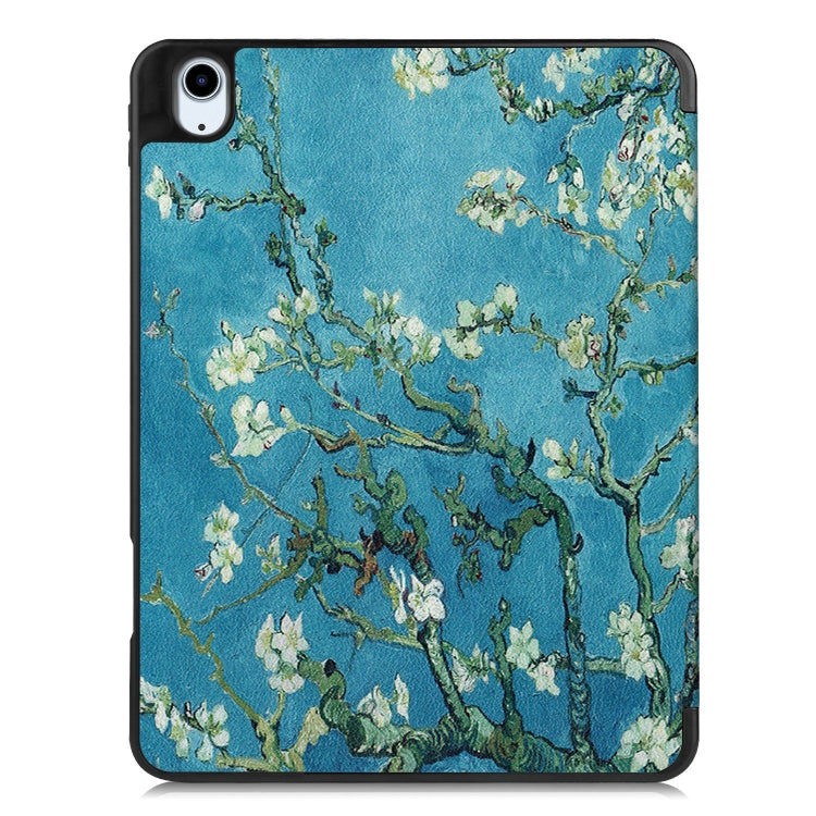 For iPad Air 11 2024 / 2025 Custer Painted 3-Fold Holder Smart Leather Tablet Case(Apricot Flower)