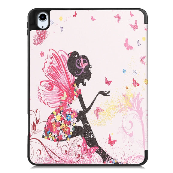 For iPad Air 11 2024 Custer Painted 3-Fold Holder Smart Leather Tablet Case(Elf Girl)