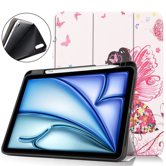 For iPad Air 11 2024 Custer Painted 3-Fold Holder Smart Leather Tablet Case(Elf Girl)