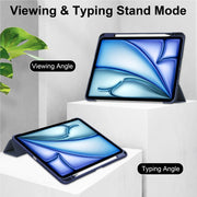 For iPad Air 13 2025 / 2024 Pure Color 3-fold Clear TPU Smart Leather Tablet Case(Dark Blue)
