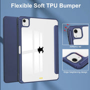 For iPad Air 13 2025 / 2024 Pure Color 3-fold Clear TPU Smart Leather Tablet Case(Dark Blue)