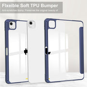 For iPad Air 13 2025 / 2024 Pure Color 3-fold Clear TPU Smart Leather Tablet Case(Dark Blue)