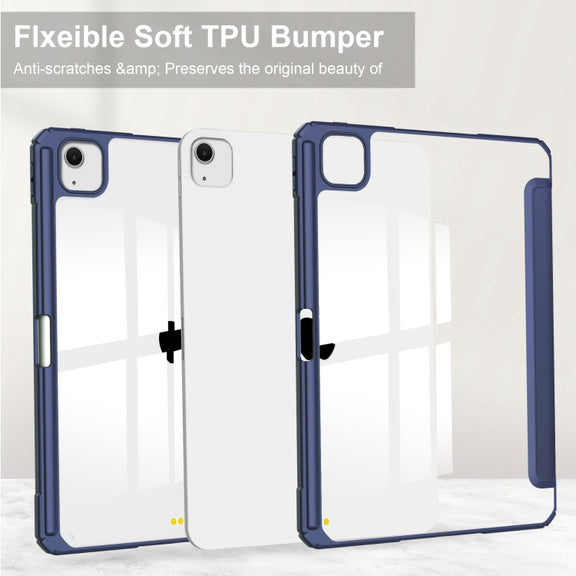 For iPad Air 13 2025 / 2024 Pure Color 3-fold Clear TPU Smart Leather Tablet Case(Dark Blue)